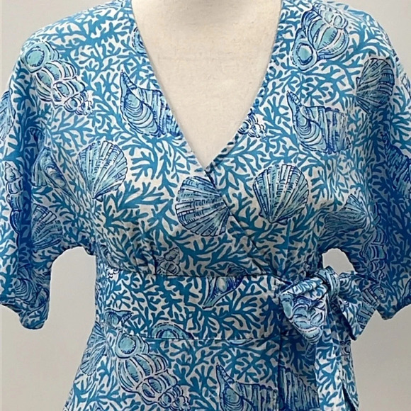 Lilly Pulitzer White Label Kimono Style Seashell Print Cotton Wrap Top - Size XS - Picture 2 of 6